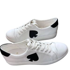 Kate Spade FEZ Sneakers White unisex 11D Tie -Up Black Embroidery Excellent